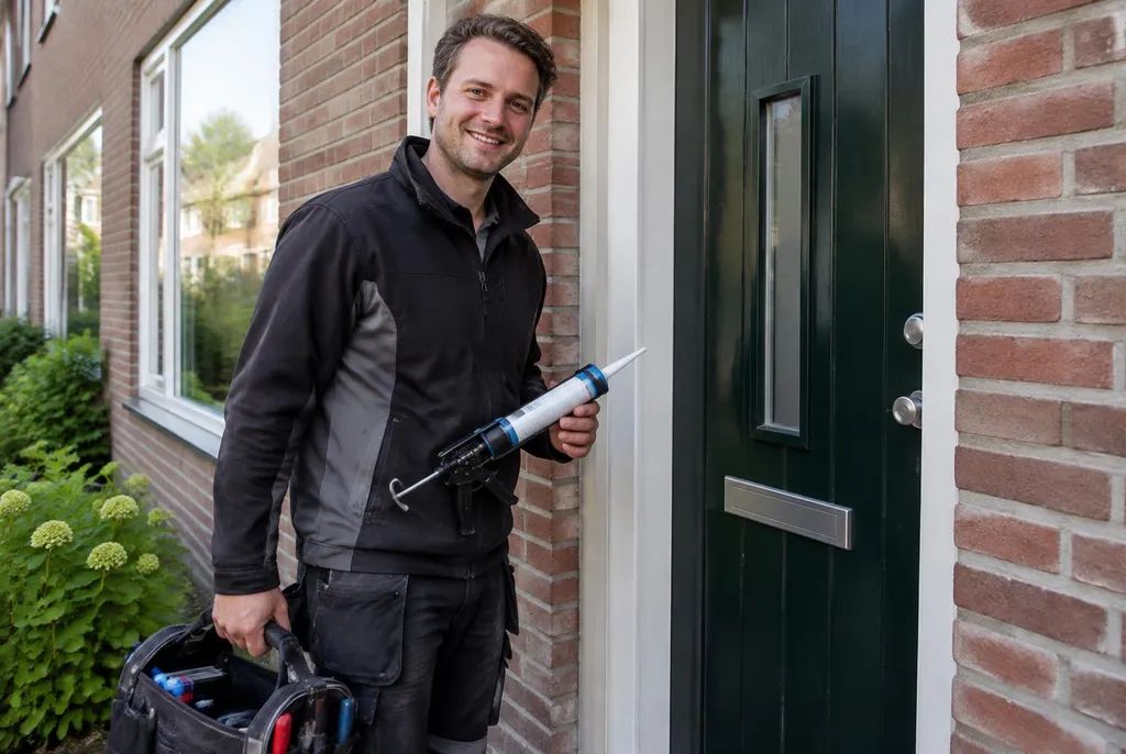 Vakman van Kitbedrijf Diemen bij de voordeur van een woning